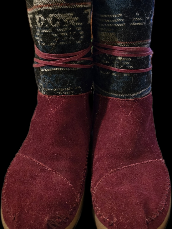 Toms Shoes - TOMS Burgundy Suede Ankle Boots, Knit Patterned Shaft. Used, Great Condition. W8